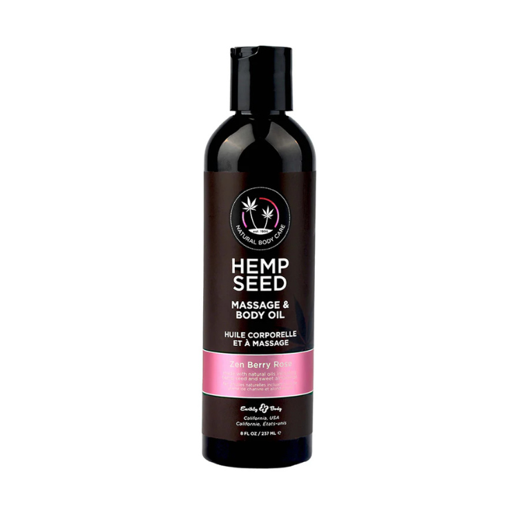 Earthly Body Hemp Seed Zen Berry Rose massage and body oil 8oz bottle, House of Vices wellness