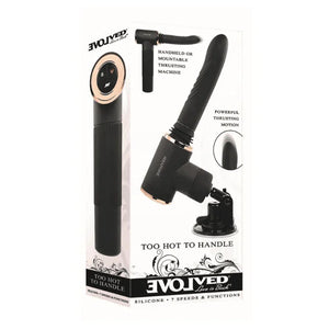 Evolved Too Hot to Handle black rechargeable silicone thrusting vibrator in retail packaging