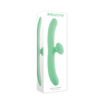 Light green Meet Me Halfway internal stimulator in white packaging.