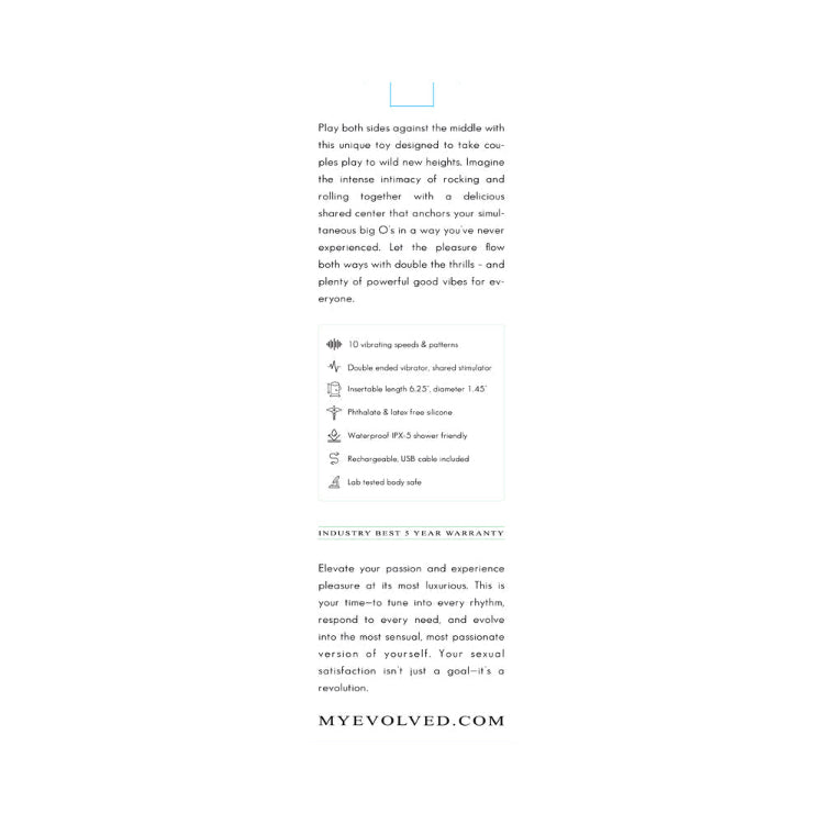 Product description and features for a double-ended couple's vibrator.
