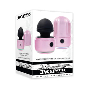 Evolved Vacation Vibes Vibrating pink silicone rechargeable massager in retail box