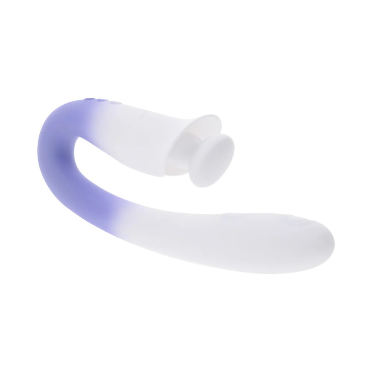 Curved lilac and white silicone wellness massager with buttons, House of Vices premium toy