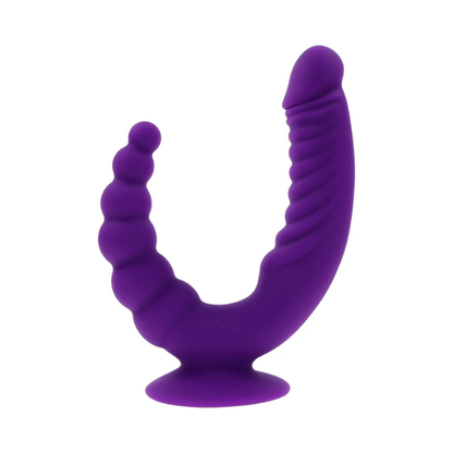Purple silicone double-ended personal massager with suction base, House of Vices wellness toy