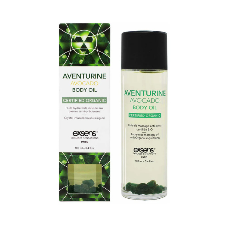 Exsens Aventurine Avocado certified organic body oil 3.4oz with packaging, House of Vices wellness