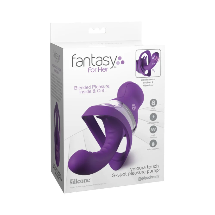 Fantasy For Her purple silicone G-spot pleasure pump in retail packaging