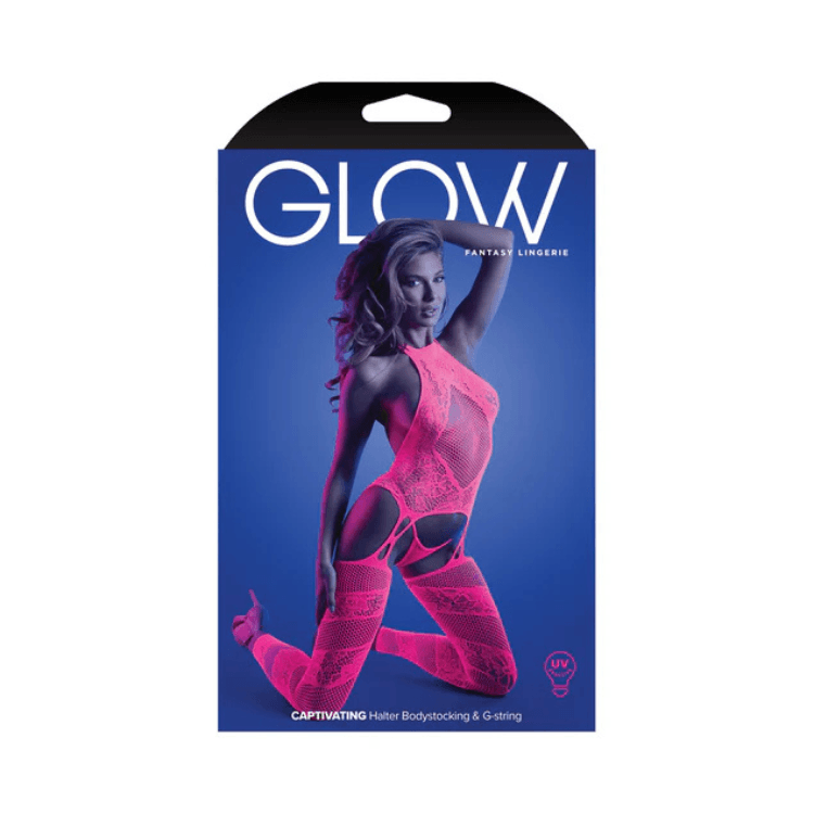 Fantasy Lingerie Glow Captivating High Neck Halter Bodystocking & G-String Set - House of Vices