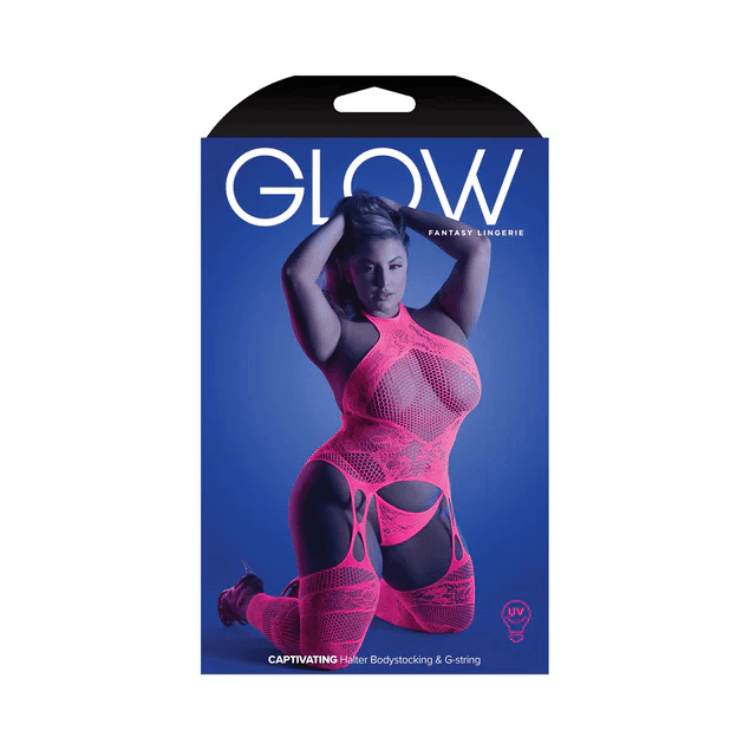 Fantasy Lingerie Glow Captivating High Neck Halter Bodystocking & G-String Set - House of Vices