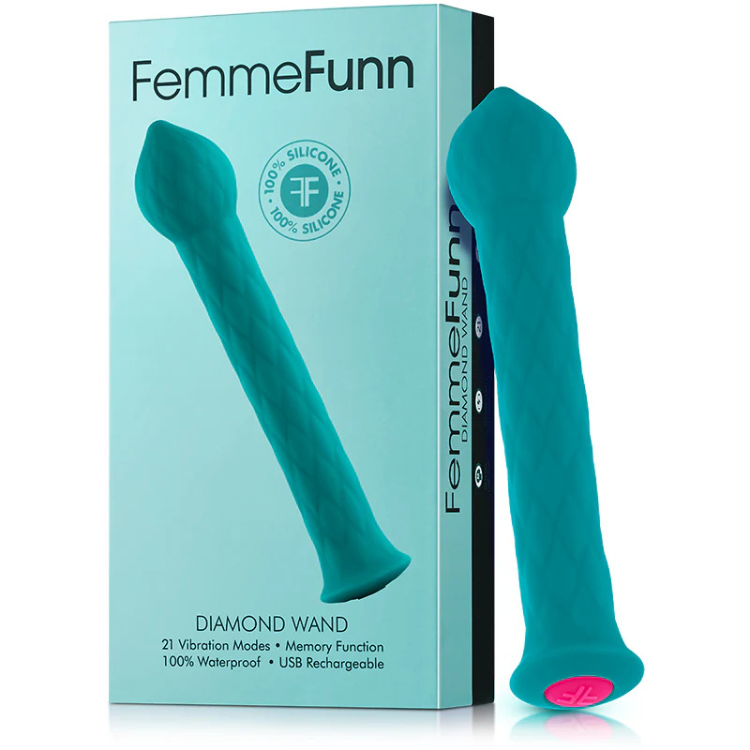 FemmeFunn Diamond Wand turquoise silicone massager with retail box from House of Vices