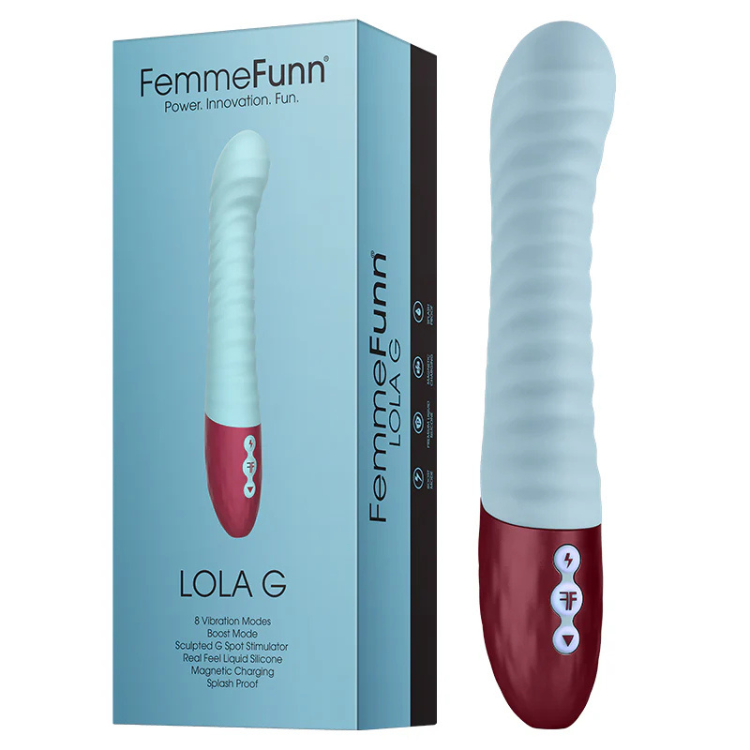 FemmeFunn Lola G light blue silicone G-Spot massager with box, House of Vices wellness store