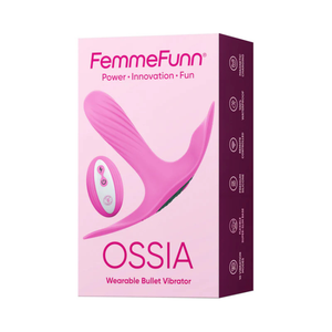 FemmeFunn Ossia pink wearable bullet vibrator product box, House of Vices wellness store