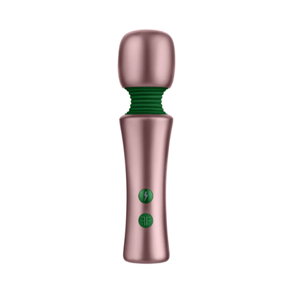 Rose gold FemmeFunn Bougie Wand personal massager with green accents, House of Vices wellness