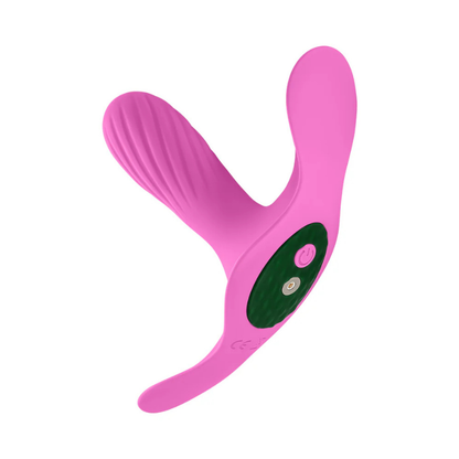 Pink silicone wellness device with textured detail and control buttons, House of Vices premium toy