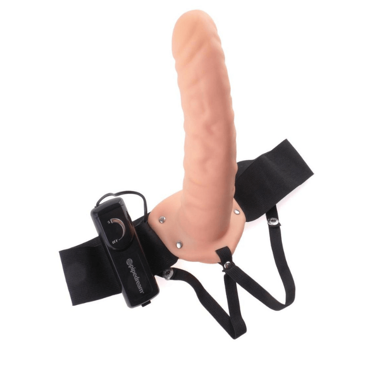 Fetish Fantasy Series Vibrating Hollow Strap-On Dildo with Adjustable Harness & Wired Remote 8in - House of Vices 