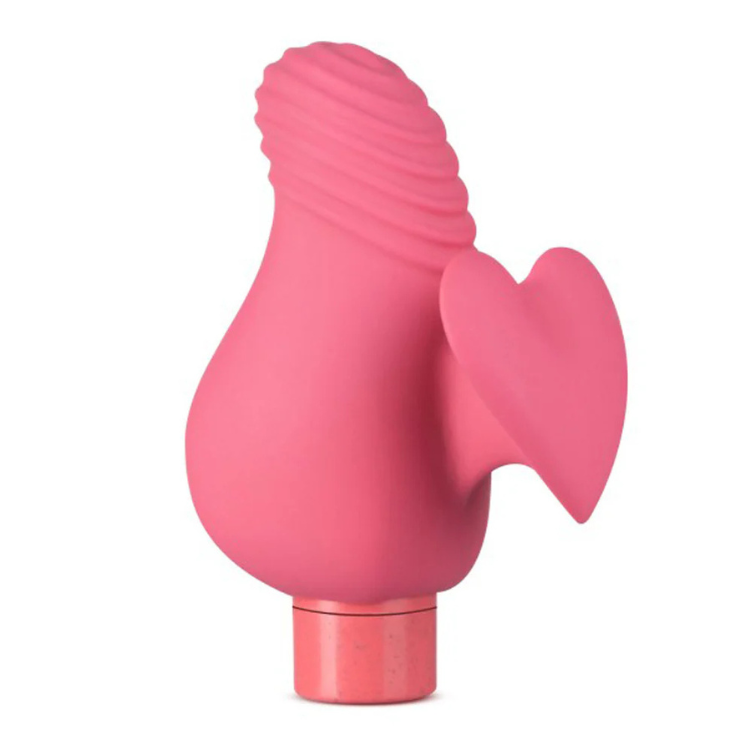 Pink eco-friendly bullet vibrator with ribbed tip and heart-shaped sleeve, House of Vices wellness collection.