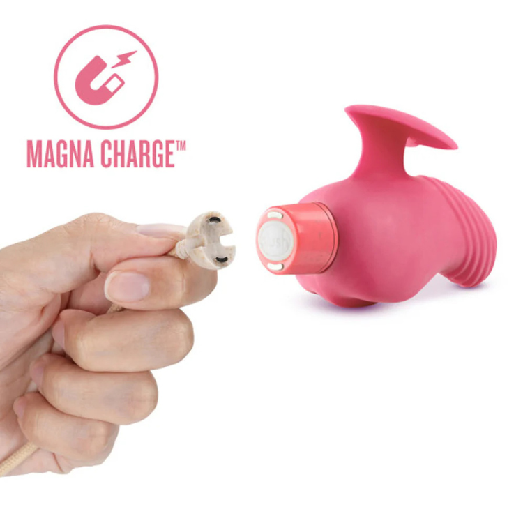 Eco Love bullet massager in coral pink with magnetic charging cable, House of Vices wellness.