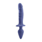 Gender X Purple silicone dual-ended vibrator probe with textured shaft on white background