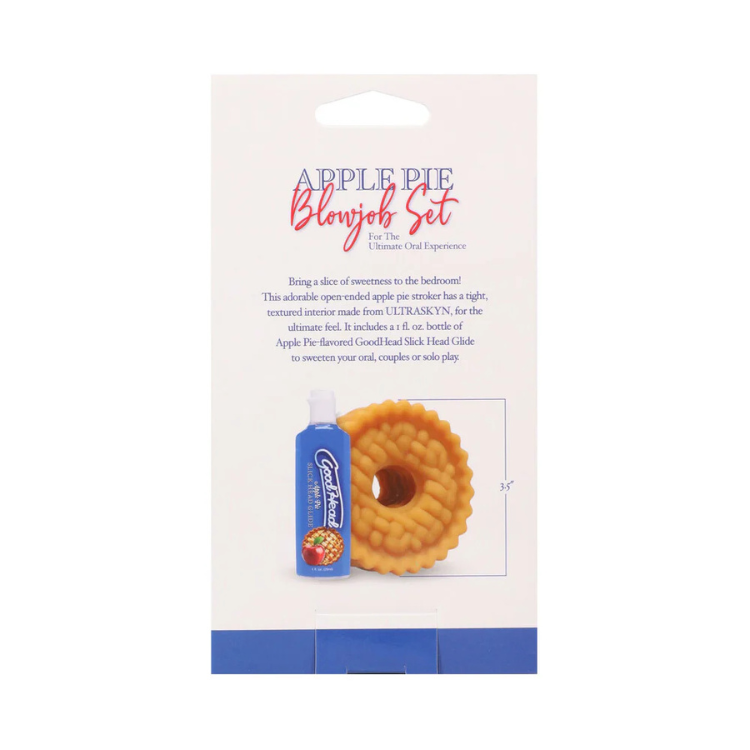 Apple Pie Blowjob Set package featuring a textured apple pie stroker and apple pie-flavored lubricant for oral pleasure