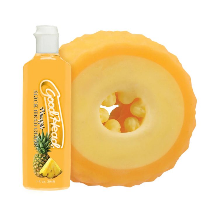 GoodHead Pineapple Slick Head Glide lubricant bottle with pineapple slice on white background