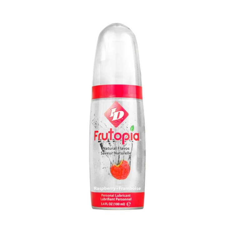 Frutopia raspberry flavored personal lubricant 3.4 fl oz bottle on white background