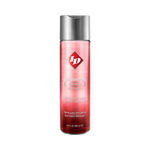 Red bottle of water-based warming lubricant with silver cap, clear label and text