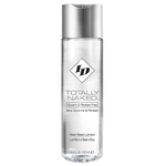 Clear bottle of ID Totally Naked water-based lubricant, 4.4 oz, glycerin and paraben free.