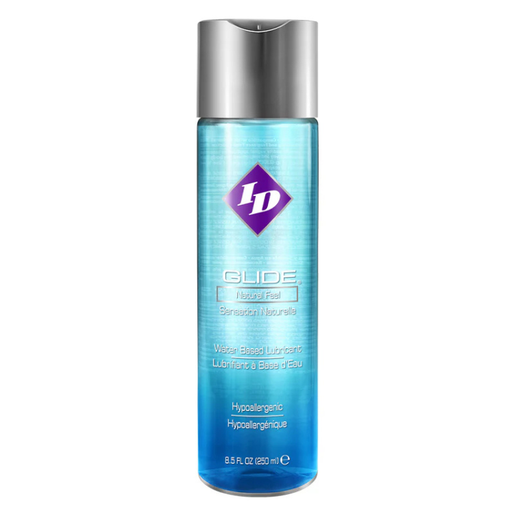 ID Glide water-based lubricant 8.5 fl oz bottle with disc cap, hypoallergenic formula