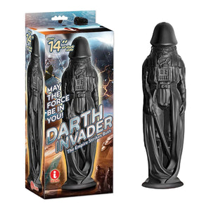 Darth Vader-themed adult toy, 14-inch black silicone butt plug with iconic costume details, packaged in themed box