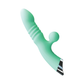 Mint green silicone vibrator with ribbed shaft, curved design, and metallic base accent