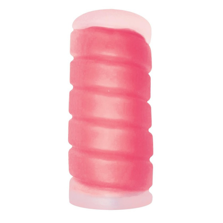 Pink textured silicone male masturbator sleeve with ribbed interior design