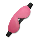 Pink padded leather blindfold with black elastic strap, House of Vices adult wellness accessory