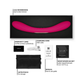 Pink dual-ended vibrator set with charging cable, warranty card, pouch, manual, and lubricant sachet.