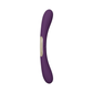 Curved purple silicone personal massager with beige control panel on white background