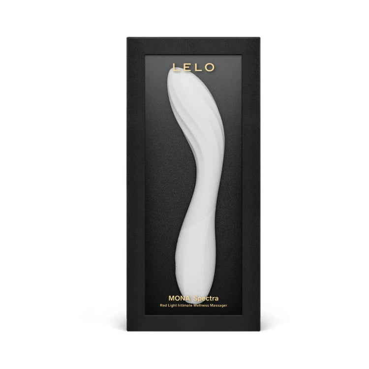 LELO MONA Spectra white intimate wellness massager in sleek black packaging