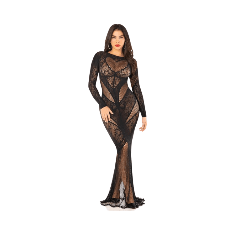Leg-Avenue-Lace-and-Net-Body-Con-Gown-with-Heart-Keyhole-Detail-Black - House of Vices 