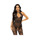 Leg Avenue Seamless Rhinestone Fishnet Bodystocking with Keyhole and Lace Lingerie Detail - House of Vices 
