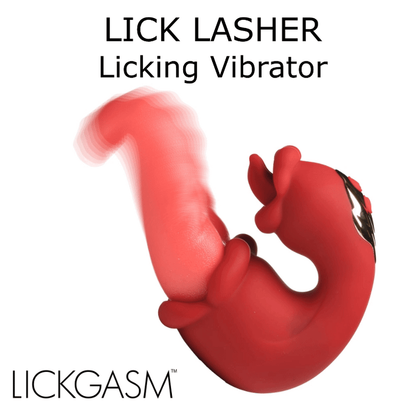 Red LICK LASHER Licking Vibrator with motion effect and LICKGASM branding