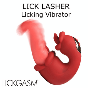 Red LICK LASHER Licking Vibrator with motion effect and LICKGASM branding