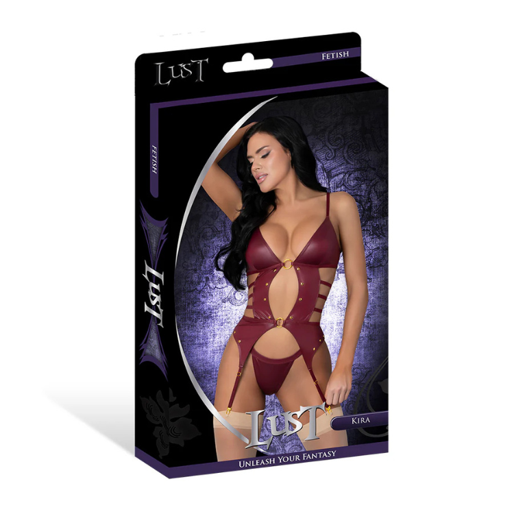 Lust Fetish Kira Burgundy Basque Set - House of Vices 