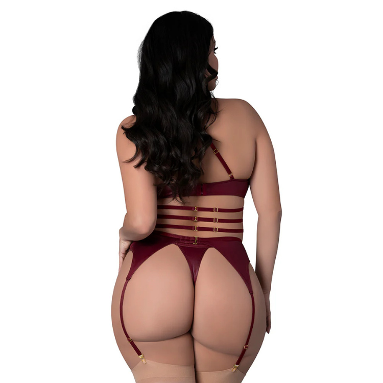 Lust Fetish Kira Burgundy Basque Set - House of Vices 