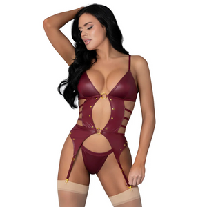 Lust Fetish Kira Burgundy Basque Set - House of Vices 