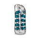 Clear textured male pleasure stroker with blue internal beads, standing upright.