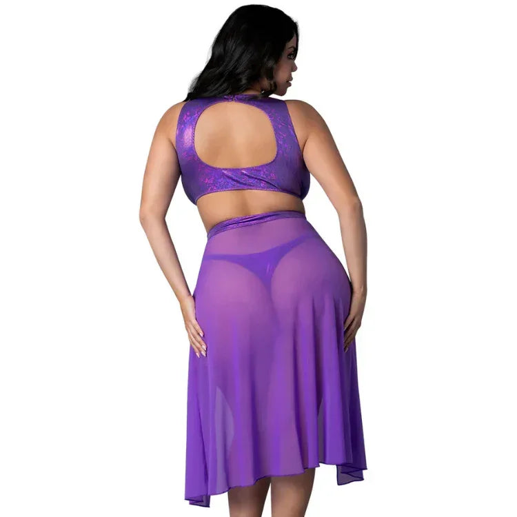 MagicSilkGlimmerHighNeckCropTop_FlowySkirt_TangaSet1 - House of Vices 