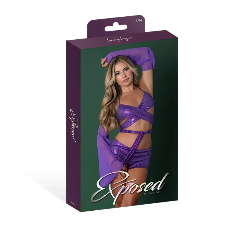 MagicSilkGlimmerWrapBralette_BootyShorts_SleeveSetPurpleDisco1 - House of Vices 