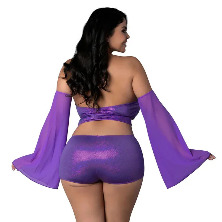 Magic_Silk_Glimmer_Wrap_Bralette_Booty_Shorts_Sleeve_Set_Purple_Disco_QS - House of Vices 