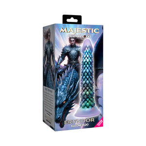 Majestic Creature Cocks Eryndor silicone dildo with dragon scale texture, fantasy warrior packaging