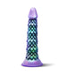 Iridescent dragon scale textured adult toy with purple base and tip, sleek design for intimate pleasure.