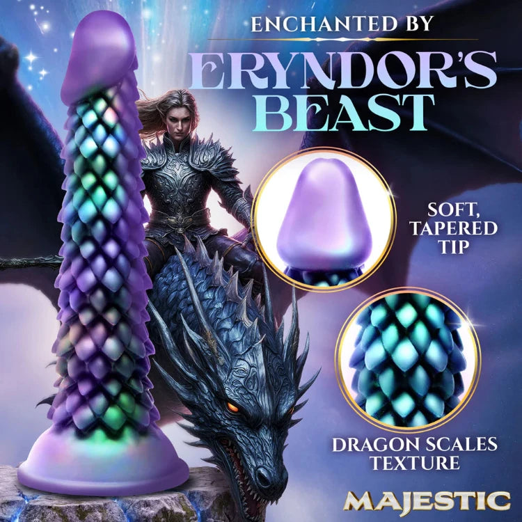 Purple dragon scale textured adult toy with soft tapered tip, enchanted fantasy design
