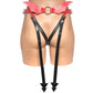 Red bat-wing garter belt with black straps and arrow tips, adult lingerie accessory