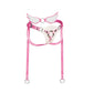 Pink and white angel wing harness with adjustable straps and metal rings for adult lingerie wear