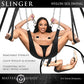 Woman using the Master Series Slinger nylon sex sling for support and positioning.